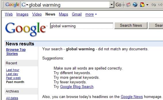 Search of Global Warming on Google News Oct 18, 2007 7:15AM PST